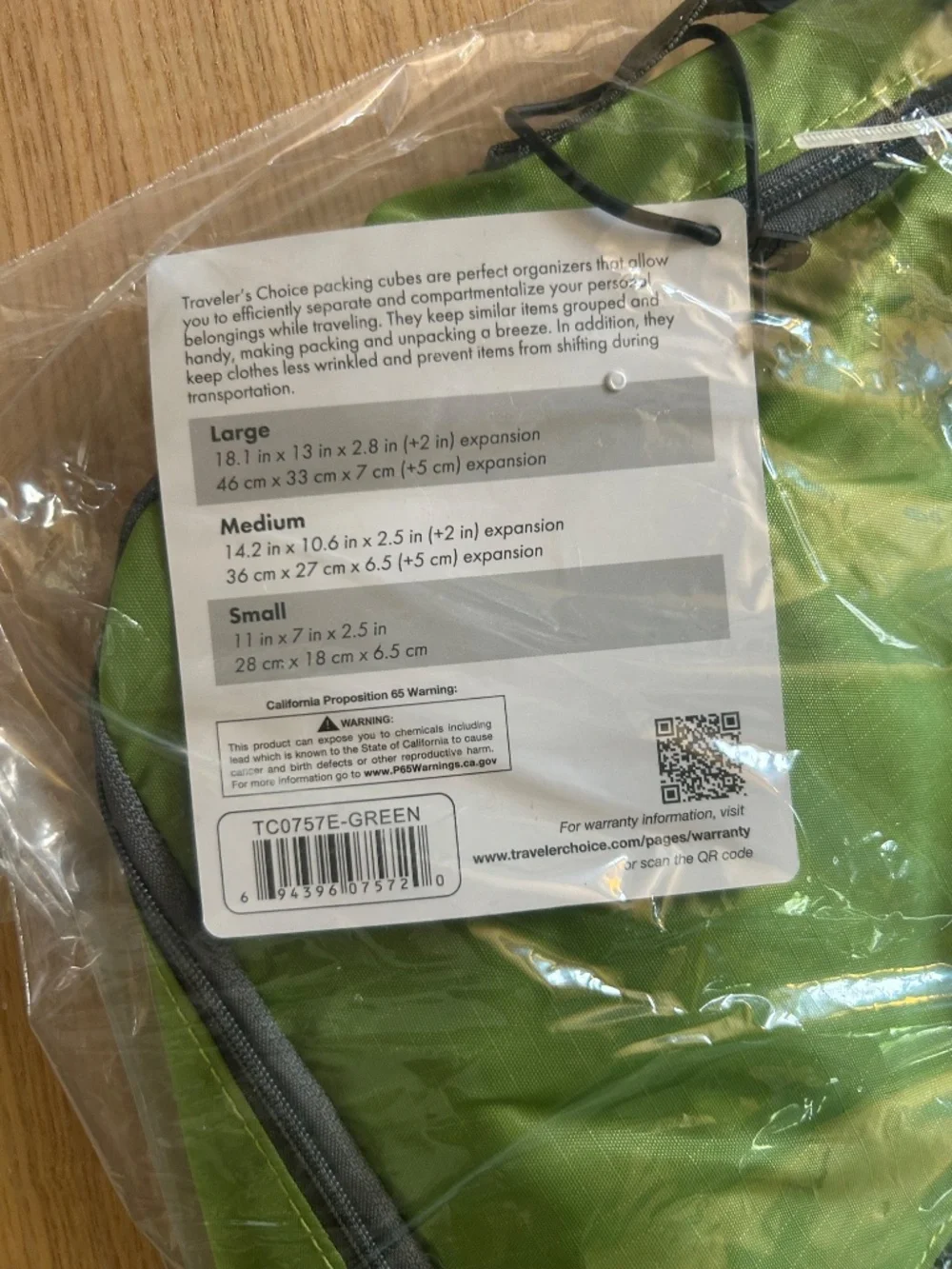 Froster 3-Piece Packing Cubes, new in package, forest green
